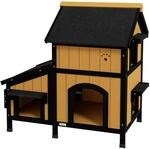 PawHut Outdoor-Katzenhaus Tannenholz Katzenh&uuml;tte f&uuml;r Drau&szlig;en Gelb 96L x 65B x