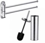 Relaxdays Badezimmer Set Edelstahl Stahl Kunststoff Silber 2-teilig Schwenkbar