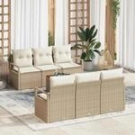 vidaXL Garten-Sofa-Set mit Kissen 7-Tlg Beige Poly Rattan 3347652