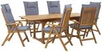 Beliani Gartentisch Set JAVA Heller Holzfarbton Blau 90x220x105