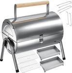 Tectake Edelstahlgrill Mit Doppel Grillfl&auml;che und 2 Kohlewannen Breiter Holzgriff 