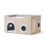 Relaxdays Katzenh&ouml;hle Karton Polyester Sisal Beige Faltbar mit Kratzbrett 34 cm x 60