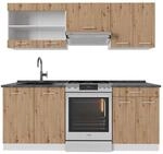 Vicco R-Line K&uuml;chenzeile Artisan Eiche/Wei&szlig; 200 cm AP Anthrazit ohne E-Ger&auml;te