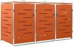 DELUKE 3er M&uuml;lltonnenbox JAGU Edelstahl Orange 115x207x77,5cm...
