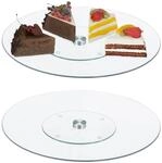 Relaxdays Tortenplatte 2er Set Glas Edelstahl Transparent Silber Drehbar Rutschfest 2