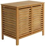 Relaxdays W&auml;schesammler Walnussholz Natur mit 2 F&auml;chern Klappdeckel 150 L 67,5 cm x