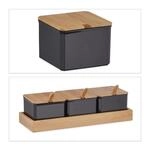 Relaxdays Gew&uuml;rzbeh&auml;lter Set Bambus Kunststoff Schwarz Mit L&ouml;ffel und Deckel 11 cm