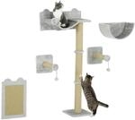PawHut Katzen Kletterwand Spanplatte Polyester Hellgrau 60L x 32B x 140H cm