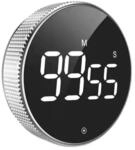 Relaxdays K&uuml;chentimer Kunststoff Silber LED Magnetisch &oslash; 7.5 cm x 3 cm 0.07 kg