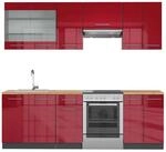 Vicco Fame-Line K&uuml;chenzeile Bordeaux Hochglanz 240 cm AP Eiche ohne E-Ger&auml;te