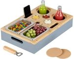 Relaxdays Couchbar Bambus Edelstahl Kork Grau 8 cm x 40 cm x 26 cm 1,9 kg
