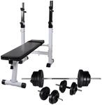 vidaXL Hantelbank mit Ablage und Langhantel und Kurzhantel Set 60,5 kg 275361