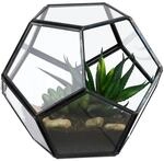 Relaxdays Pflanzenterrarium Glas Zinn Schwarz Geometrisch Offen 12 cm x 14 cm x 14 cm