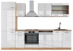 Vicco R-Line K&uuml;chenzeile Wei&szlig; Hochglanz/Goldkraft Eiche 300 cm ohne Arbeitsplatte