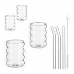 Relaxdays Trinkgl&auml;ser 4er Set Glas Transparent Gewellt 350 ml 10 cm x 7,5 cm