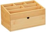 Relaxdays Schreibtischorganizer Bambus MDF Natur Mit Schublade 15 cm x 28 cm x 16,5