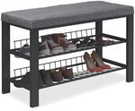 Relaxdays Schuhbank Metall Dunkelgrau mit Polster 50,5 cm x 82 cm x 33 cm 7,5 kg