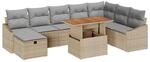 vidaXL Garten-Sofa-Set H&ouml;henverstellbar 9-Tlg Beige Poly Rattan 3361371