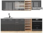 Vicco R-Line K&uuml;chenzeile Anthrazit Hochglanz/Goldkraft Eiche 240 cm AP Marmor...