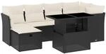 vidaXL 7-Tlg Garten-Sofagarnitur mit Kissen Schwarz Poly Rattan 3274656