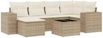 vidaXL 7-Tlg Garten-Sofagarnitur mit Kissen Beige Poly Rattan 3222867