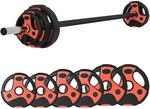 SPORTNOW Langhantel Set Metall Kunststoff Sand SchwarzRot 140L x 27B x 27H cm