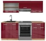Vicco R-Line K&uuml;chenzeile Bordeaux Hochglanz/Goldkraft Eiche 200 cm ohne