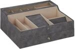 Relaxdays Schmuckk&auml;stchen Lederoptik Grau mit Schublade 13 cm x 34 cm x 31 cm 1,7 kg