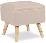 Relaxdays Hocker mit Stauraum Kunstleinen MDF Holz Beige Gepolstert 40 cm x 40 cm x