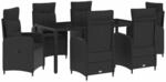 vidaXL Outdoortisch-Set 7 Stk Schwarz 190 x 90 x 75 cm Poly-Rattan 3422304