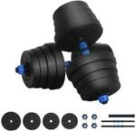 vidaXL 2-In-1 Kurzhantel Langhantel Set 30kg Schwarz und Blau 42023466