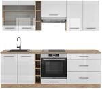 Vicco Fame-Line K&uuml;chenzeile Wei&szlig; Hochglanz/Goldkraft Eiche 235 cm ohne