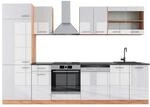 Vicco R-Line K&uuml;chenzeile Wei&szlig; Hochglanz/Goldkraft Eiche 300 cm AP Anthrazit...