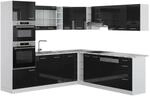 Vicco R-Line Einbauk&uuml;che in L-Form Schwarz Hochglanz 237 x 60 cm AP Marmor ohne