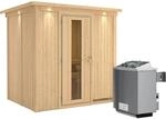Karibu Sauna-Set Bjarne inkl. Ofen 9 kW mit integr. Steuerung, Dachkranz