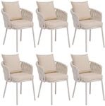MCW 6er-Set Aluminium-Esszimmerstuhl P89 Seilgeflecht Rope Creme