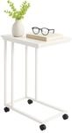 Relaxdays Beistelltisch MDF Eisen Wei&szlig; C Form mit Rollen 50 cm x 35 cm x 68 cm