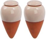 Relaxdays Bew&auml;sserungskegel Keramik Beige mit Deckel 2er-Pack 350 ml 16 cm x 8 cm