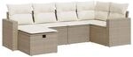 vidaXL 6-Tlg Garten-Sofagarnitur mit Kissen Beige Poly Rattan 3325384