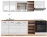 Vicco R-Line K&uuml;chenzeile Wei&szlig; Hochglanz/Goldkraft Eiche 240 cm AP Eiche ohne