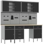 vidaXL Werkbank mit Speicher 10-Tlg Schwarz Ingenieure Holz und Stahl 3321478