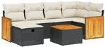 vidaXL 7-tlg Garten-Sofagarnitur mit Kissen Schwarz Poly Rattan Modell 139