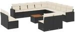 vidaXL 14-Tlg Garten-Sofagarnitur mit Kissen Schwarz Poly Rattan 3224376