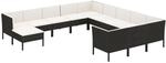 vidaXL 12-tlg Garten-Lounge-Set mit Auflagen Poly Rattan Schwarz Modell 18