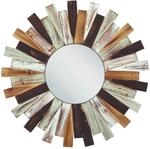Beliani Dekospiegel TAMPICO Bunt Weiss Heller Holzfarbton Gr&uuml;n 2x75x75