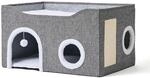 Relaxdays Katzenh&ouml;hle Karton Polyester Sisal Grau Faltbar mit Kratzbrett 34 cm x 60
