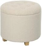 HOMCOM Storage Ottoman Polyester &Oslash;45 x 41H cm Cremewei&szlig;