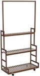 MCW Bambus Standgarderobe Q33 Stange 3 Ablagen Rollen 175x93x38cm Braun