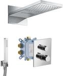 PaulGurkes Wasserfall Unterputz Thermostatarmatur 3-Wege Duschsystem Eckig