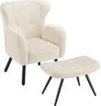 Tectake Sessel Mit Hocker V&auml;nersborg Dick Gepolstert Mit Boucl&eacute; Bezug Breite